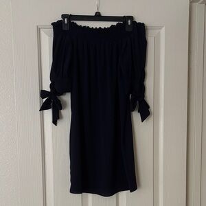 Elegant Navy Blue Off-Shoulder Dress